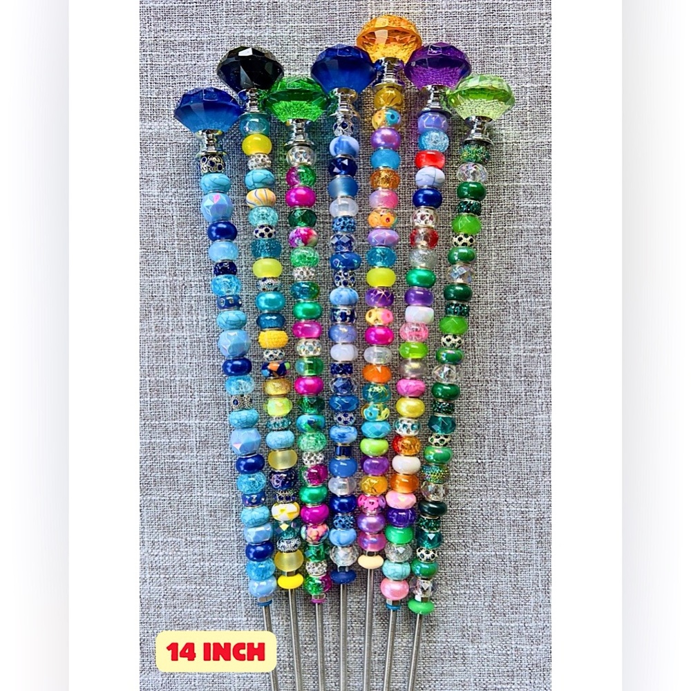 14 inch Colorful Beaded Garden Stakes - Picture 3 of 5